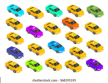Flat 3d isometric high quality car taxi. City service transport icon top view. Yellow cab