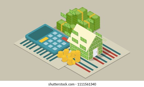 Flat 3d isometric: Home loan and real estate business concept