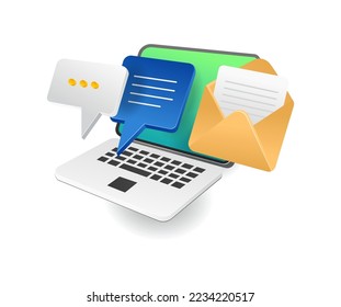 Flat 3d isometric illustration concept of email computer conversation