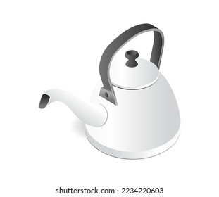 Flat 3d isometric illustration concept of stainless teapot