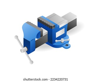 Flat 3d isometric illustration concept of workpiece clamp vise