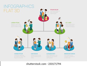 Flat 3d Isometric Infographic Concept Of Company Corporate Department Team Diagram Structure Web Concept Vector Template. Connected Platform Pedestals Groups Of Business People. Organization Chart.