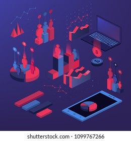 Flat 3d isometric infographic for your business presentations. Big set of infographics with data icons, world map charts and design elements