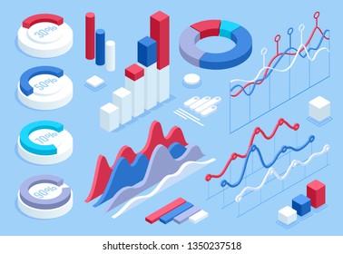 Flat 3d isometric infographic for your business presentations. Big set of infographics with data icons, world map charts and design elements.