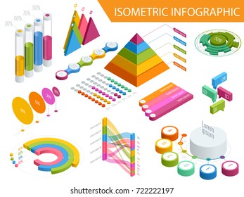 Flat 3d isometric infographic for your business presentations. Big set of infographics with data icons, world map charts and design elements. For business presentations and reports.