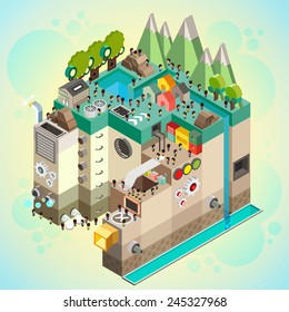 Flat 3d isometric infographics  concept art,  Board game with city building and people over path, Vector illustrator