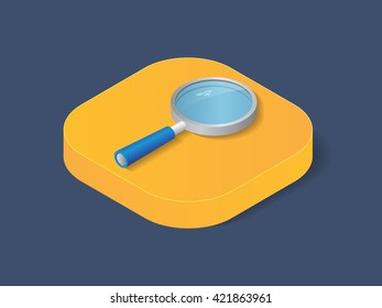 Flat 3d isometric magnifier trendy style business, vector illustration