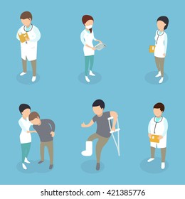 Flat 3d isometric medical services doctor nurse first aid kit concept vector illustration