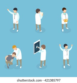 Flat 3d isometric medical services doctor nurse first aid kit concept vector illustration