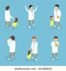 Flat 3d isometric medical services doctor nurse first aid kit concept vector illustration