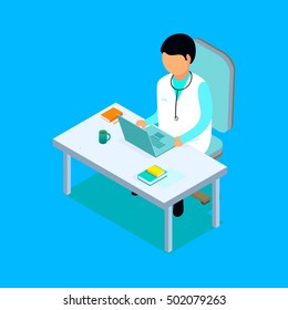 Flat 3d isometric medical worker icon