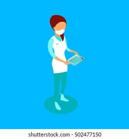 Flat 3d isometric medical worker icon