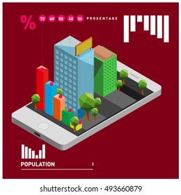 flat 3d isometric mobile navigation illustration. Icon illustration for map. Design template for building and business.