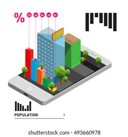 flat 3d isometric mobile navigation illustration. Icon illustration for map. Design template for building and business.