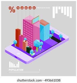 flat 3d isometric mobile navigation illustration. Icon illustration for map. Design template for building and business.