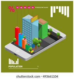 flat 3d isometric mobile navigation illustration. Icon illustration for map. Design template for building and business.