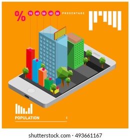 flat 3d isometric mobile navigation illustration. Icon illustration for map. Design template for building and business.