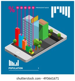 flat 3d isometric mobile navigation illustration. Icon illustration for map. Design template for building and business.