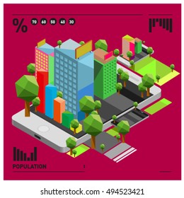 flat 3d isometric mobile navigation illustration. Icon illustration for map. Design template for building and business.