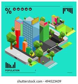 flat 3d isometric mobile navigation illustration. Icon illustration for map. Design template for building and business.
