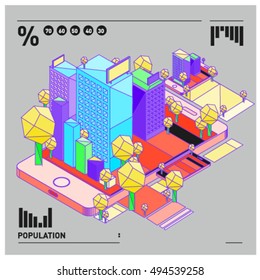 flat 3d isometric mobile navigation illustration. Icon illustration for map. Design template for building and business.