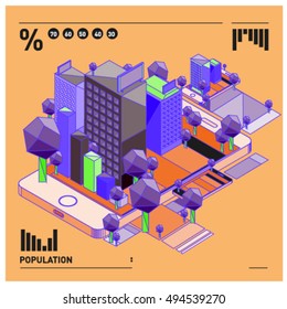 flat 3d isometric mobile navigation illustration. Icon illustration for map. Design template for building and business.