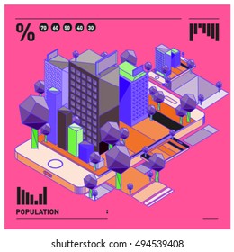 flat 3d isometric mobile navigation illustration. Icon illustration for map. Design template for building and business.