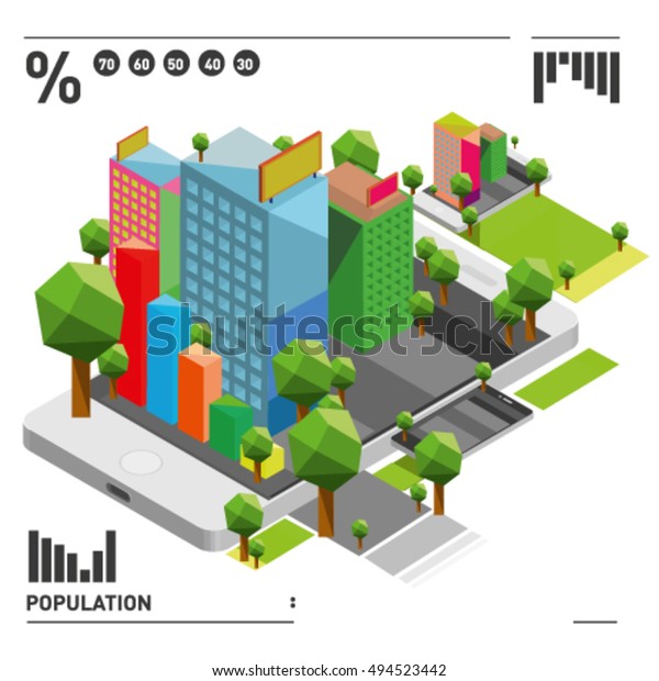 flat 3d\
isometric mobile navigation illustration. Icon illustration for\
map. Design template for building and\
business.
