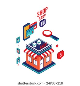 Flat 3d isometric modern design Mobile payment Online shopping and e-commerce concept Vector illustration