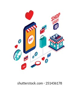 Flat 3d isometric modern design Mobile payment Online shopping and e-commerce concept