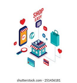 Flat 3d isometric modern design Mobile payment Online shopping and e-commerce concept