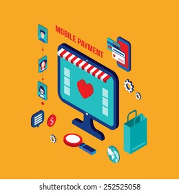 Flat 3d isometric modern design Shopping online Successful business e-commerce concept
