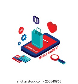 Flat 3d isometric modern design Mobile payment Online shopping and e-commerce concept Vector illustration