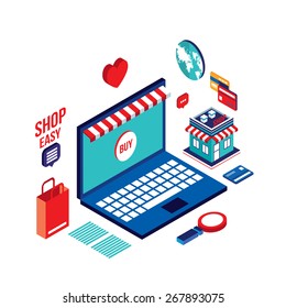 Flat 3d isometric modern design Shopping online Successful business e-commerce concept