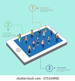 Flat 3d isometric people on smart phone infographics.illustration EPS10.