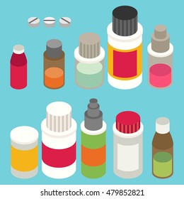 Flat 3d isometric pharmaceutics pharmacy drug