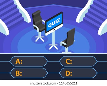 Flat 3d isometric Quiz concept. Test, exam, answer, education, learning, internet, lottery. Vector illustration