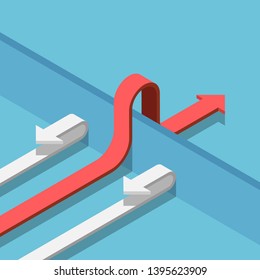 Flat 3d isometric red arrow find a way to cross the wall to success. Business solution concept.