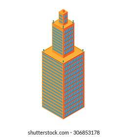 flat 3d isometric skyscraper. business center. Isolated on white background.  for games, icons, maps.