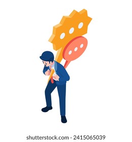 Flat 3d Isometric Speech Bubble Piercing and Hurt Businessman. Hate Speech and Bullying Concept.