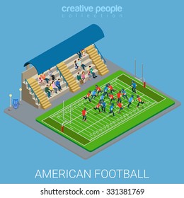 Flat 3d isometric style American football stadium arena concept web infographics vector illustration. Team sports play playground match. Creative people collection.