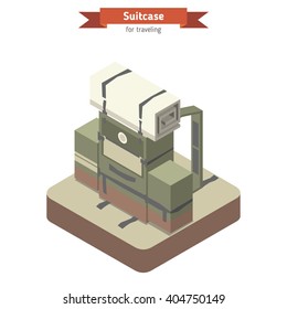 Flat 3d isometric style bag. Vacation travel design. 