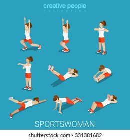 Flat 3d Isometric Style Sportswomen Male Sport Concept Web Infographics Vector Illustration Icon Set. Exercise Female Athlete Abstract Outdoor. Creative People Collection.