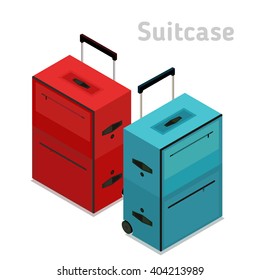 Flat 3d isometric style suitcase. Vacation travel design. 