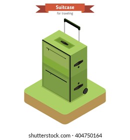 Flat 3d isometric style suitcase. Vacation travel design. 
