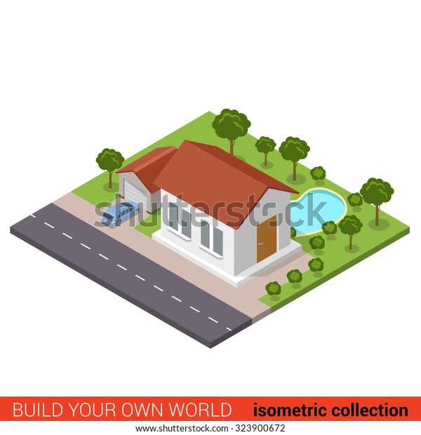 Flat 3d Isometric Suburb Family House Stock Vector Royalty Free