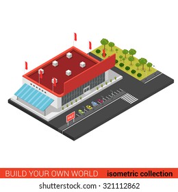 Flat 3d isometric supermarket mall sale building block infographic concept. Build your own infographics world collection.