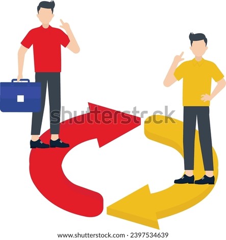 Flat 3d isometric switch staff change management concept web infographics vector illustration. Two businessmen refresh icon arrows. Creative people collection.

