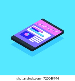 Flat 3d isometric tablet infographic concept vector