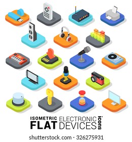 Flat 3d isometric trendy style electronic devices web mobile app infographics icon set. Website application collection.